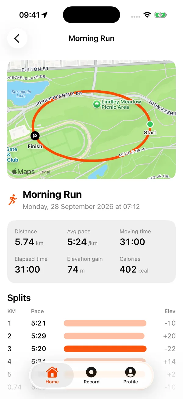 iPhone activity detail